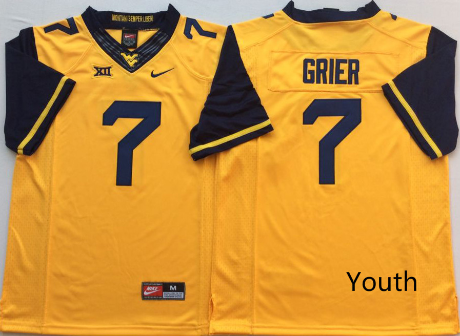 NCAA Youth West Virginia Mountaineers Yellow #7 GRIER jerseys->youth ncaa jersey->Youth Jersey